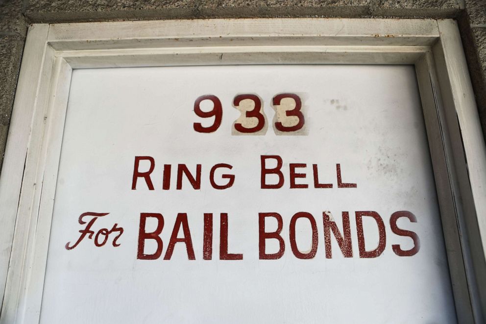 PHOTO: A sign advertises a bail bond company, Aug. 29, 2018, in Los Angeles.