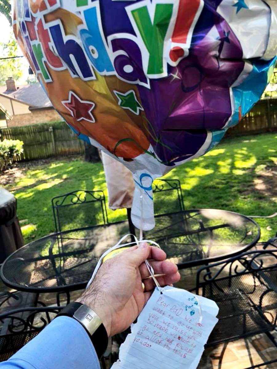 PHOTO: This Balloon with a note for the father of two girls landed in Lance Dunahoe's backyard. 