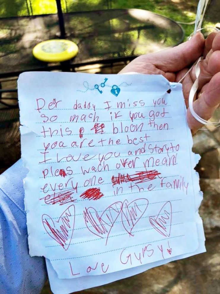 PHOTO: This Balloon with a note for the father of two girls landed in Lance Dunahoe's backyard. 