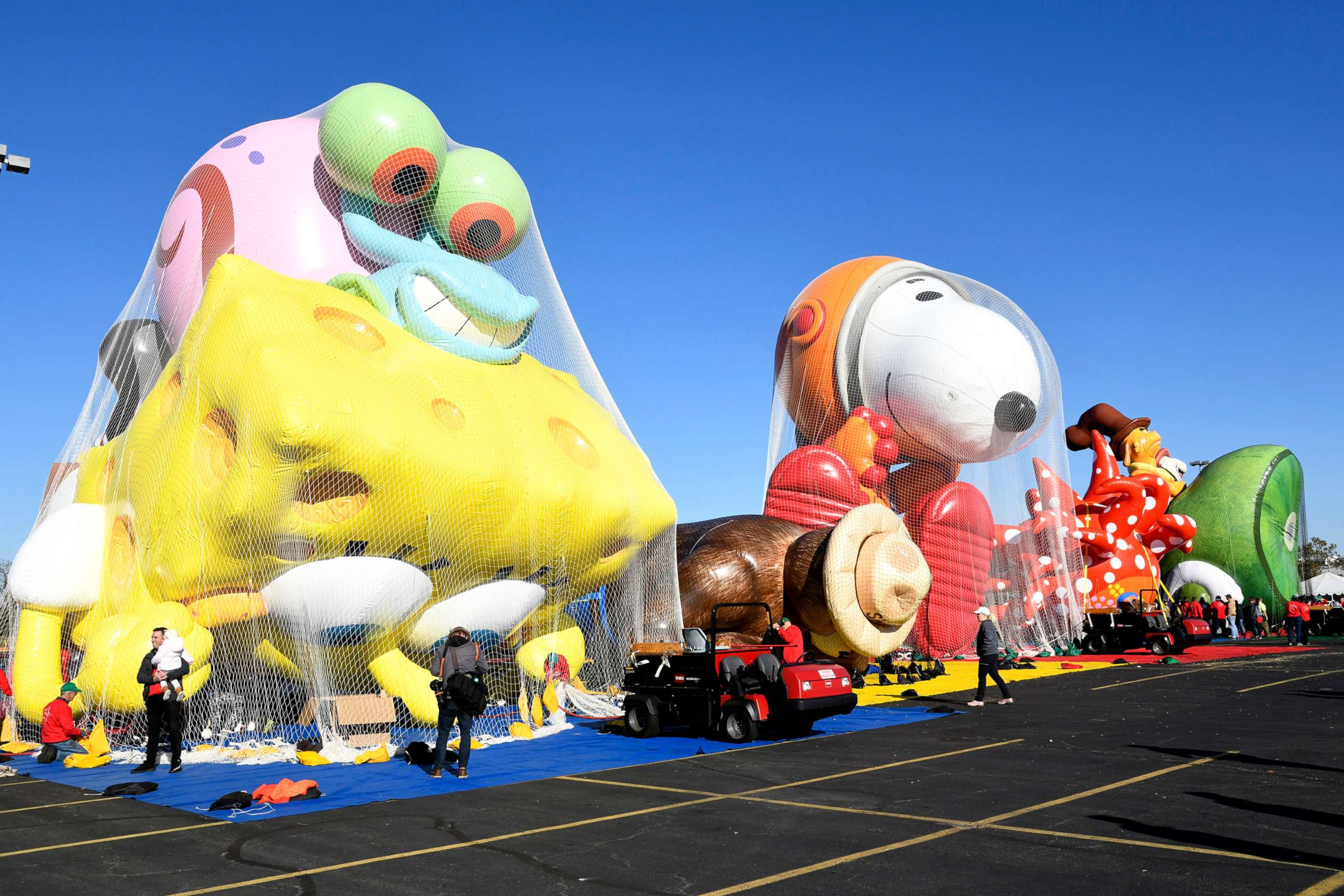 PHOTO: The balloons are seen being inflated as Macy's unveils new giant character balloons for the 93rd annual Macy's Thanksgiving Day Parade at MetLife Stadium, Nov. 2, 2019 in East Rutherford, N.J. 