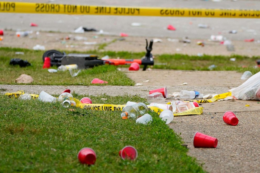 PHOTO: Party debris is seen in the area of a mass shooting incident in the Southern District of Baltimore, July 2, 2023.