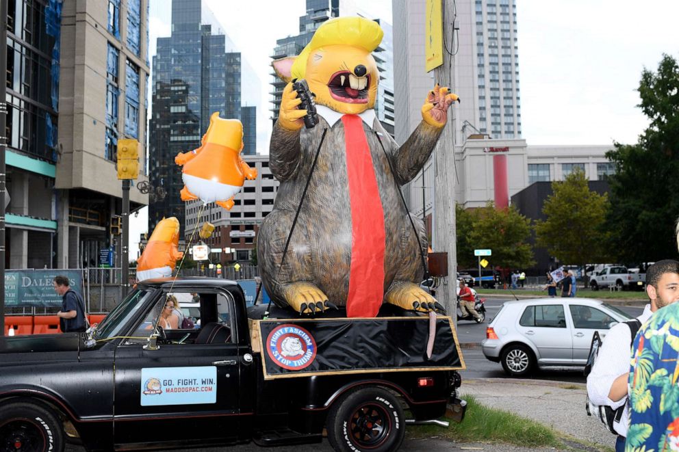 PHOTO: A giant inflatable rat depicting President Donald Trump is seen on the street near the House Republican Member Retreat, Thursday, Sept. 12, 2019, in Baltimore.