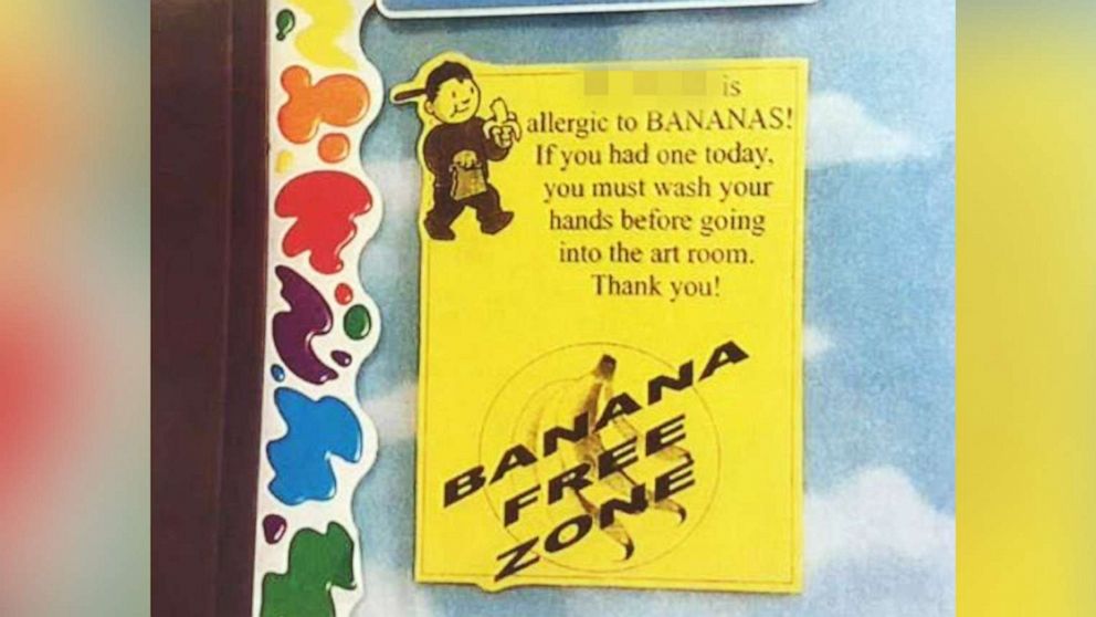 PHOTO: Columbus Police released this undated image of a sign outside of a classroom, warning that the teacher had a banana allergy, at Starling K-8 School in Columbus, Ohio.