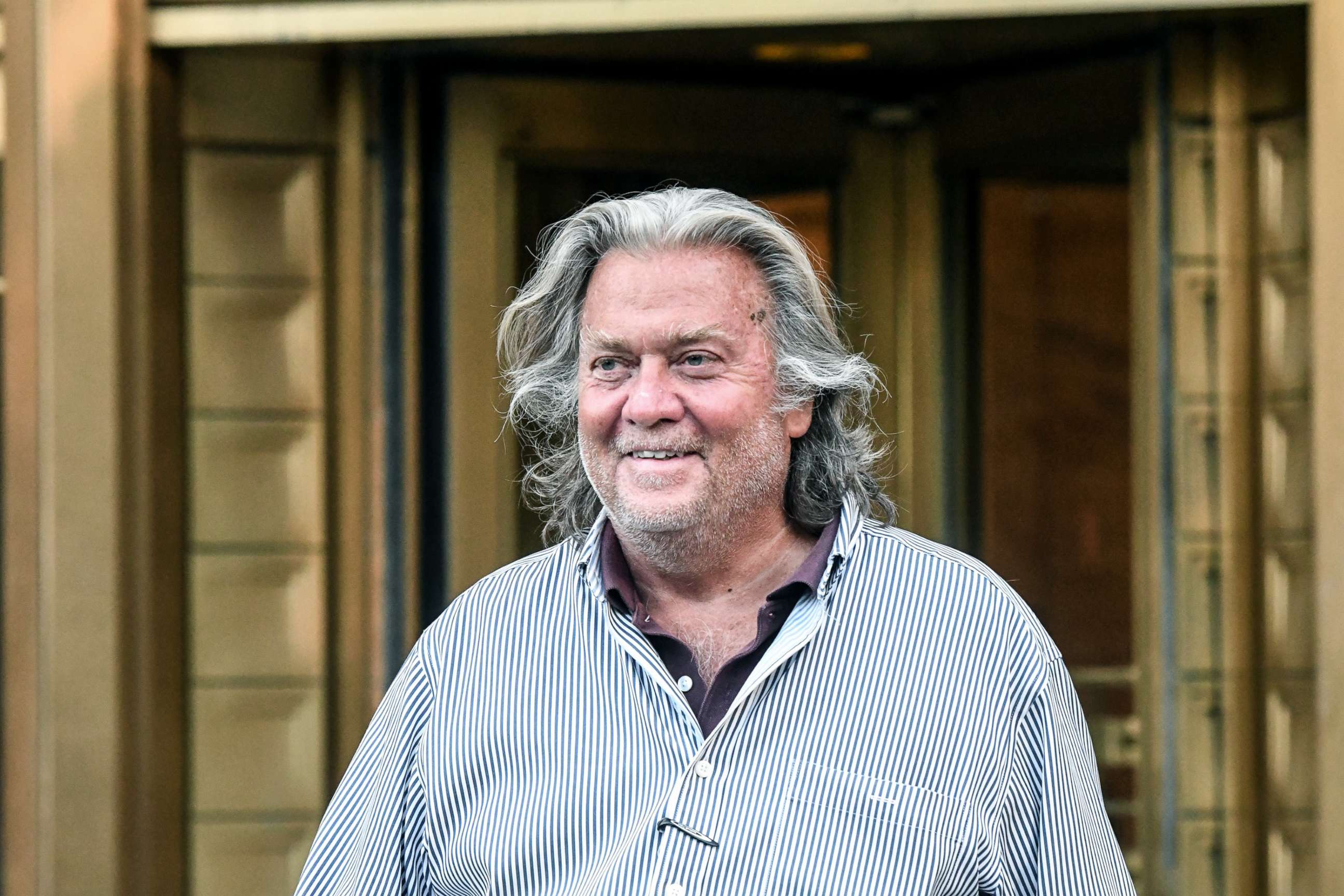 PHOTO: Former White House Chief Strategist Steve Bannon exits the Manhattan Federal Court, Aug. 20, 2020, in New York.