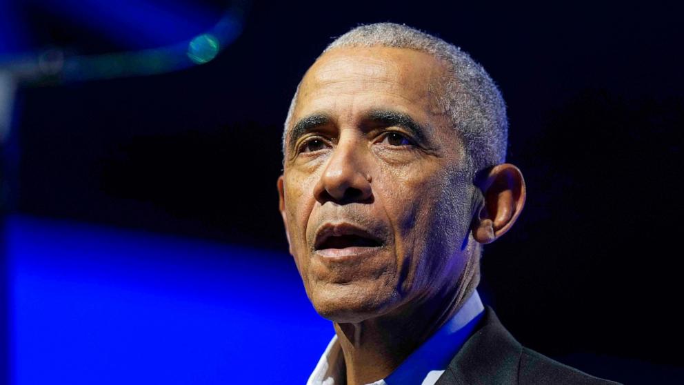 PHOTO: Former President Barack Obama speaks at the Obama Foundation Democracy Forum, Dec. 5, 2024, in Chicago.