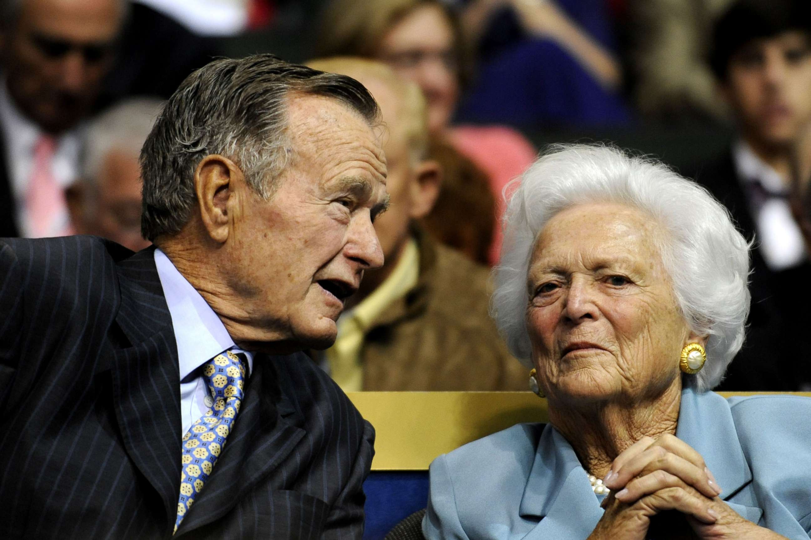 PHOTO: In this Sept. 2, 2008 file photo, former U.S. President George H.W. Bush, left, and former first lady Barbara Bush are seen at the Republican National Convention in St. Paul, Minn.