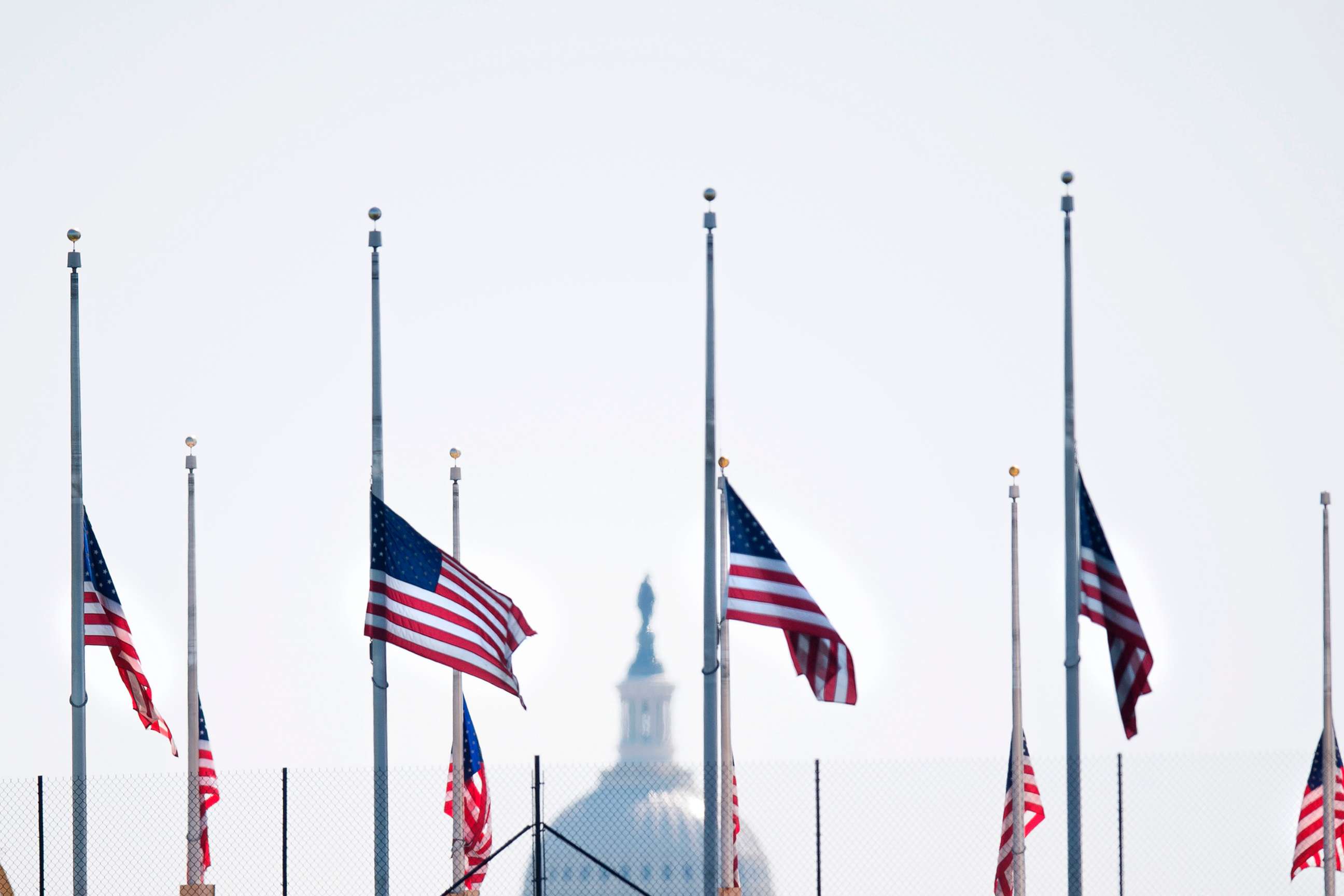 PHOTO: The American flag flies at half mast in Washington, D.C., on April 18, 2018, in honor of former First Lady Barbara Bush.