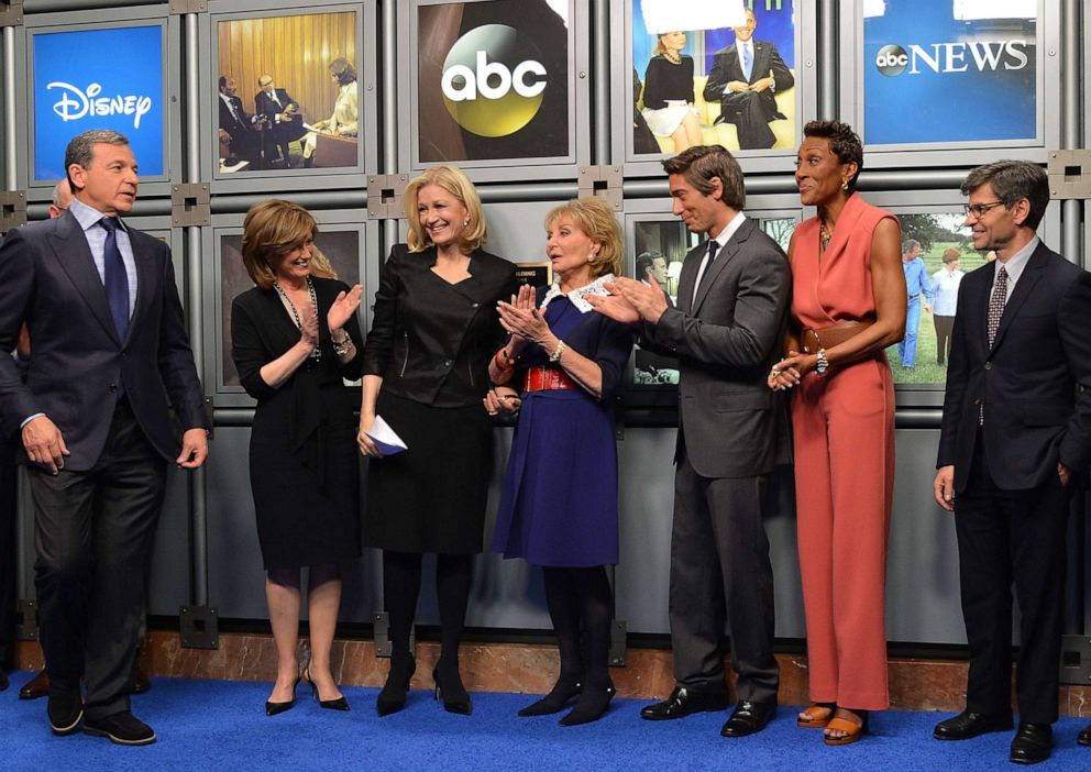  Disney and ABC Television executives and ABC News anchors articulation  Barbara Walters astatine  the dedication ceremonial  arsenic  ABC News office  successful  New York is proclaimed The Barbara Walters Building connected  May 12, 2014.