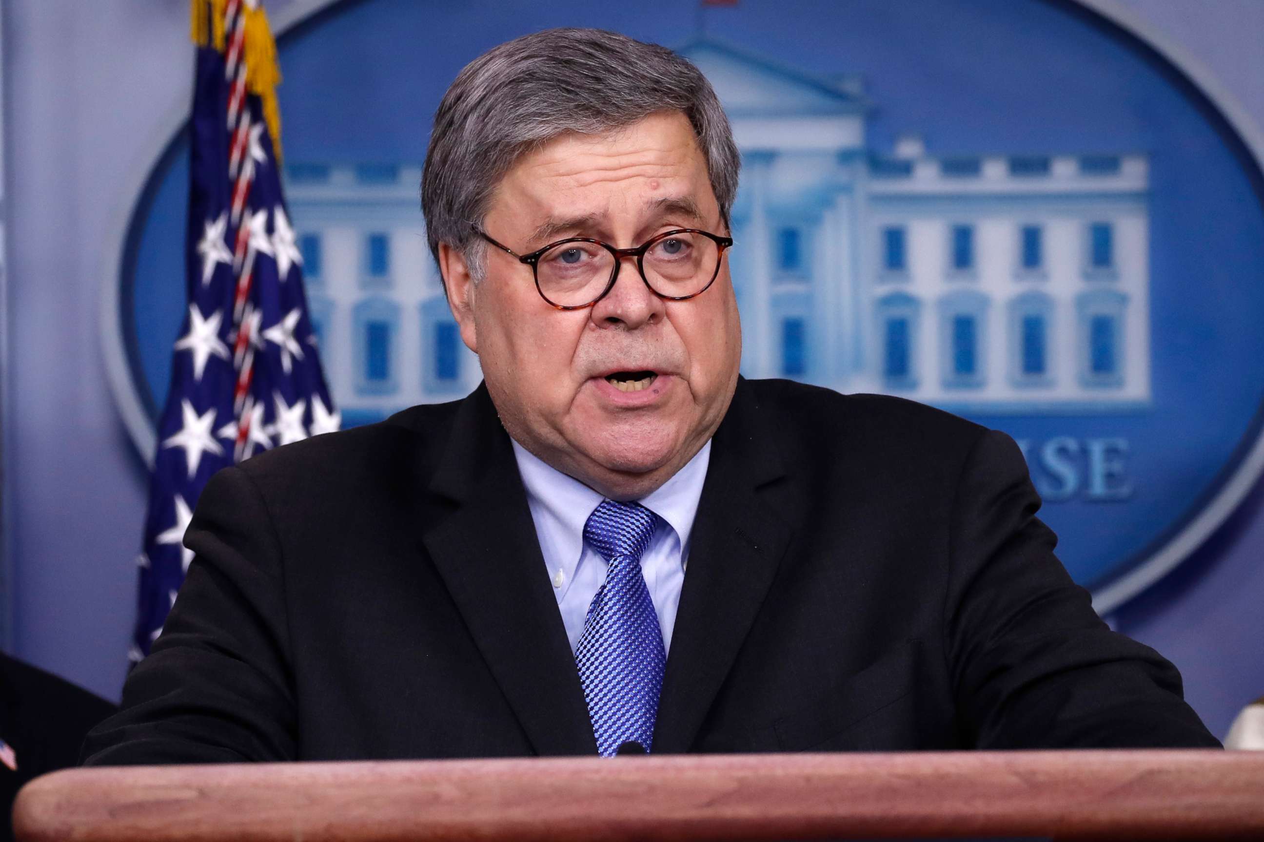 PHOTO: Attorney General William Barr speaks about the coronavirus in the James Brady Briefing Room, March 23, 2020, in Washington.