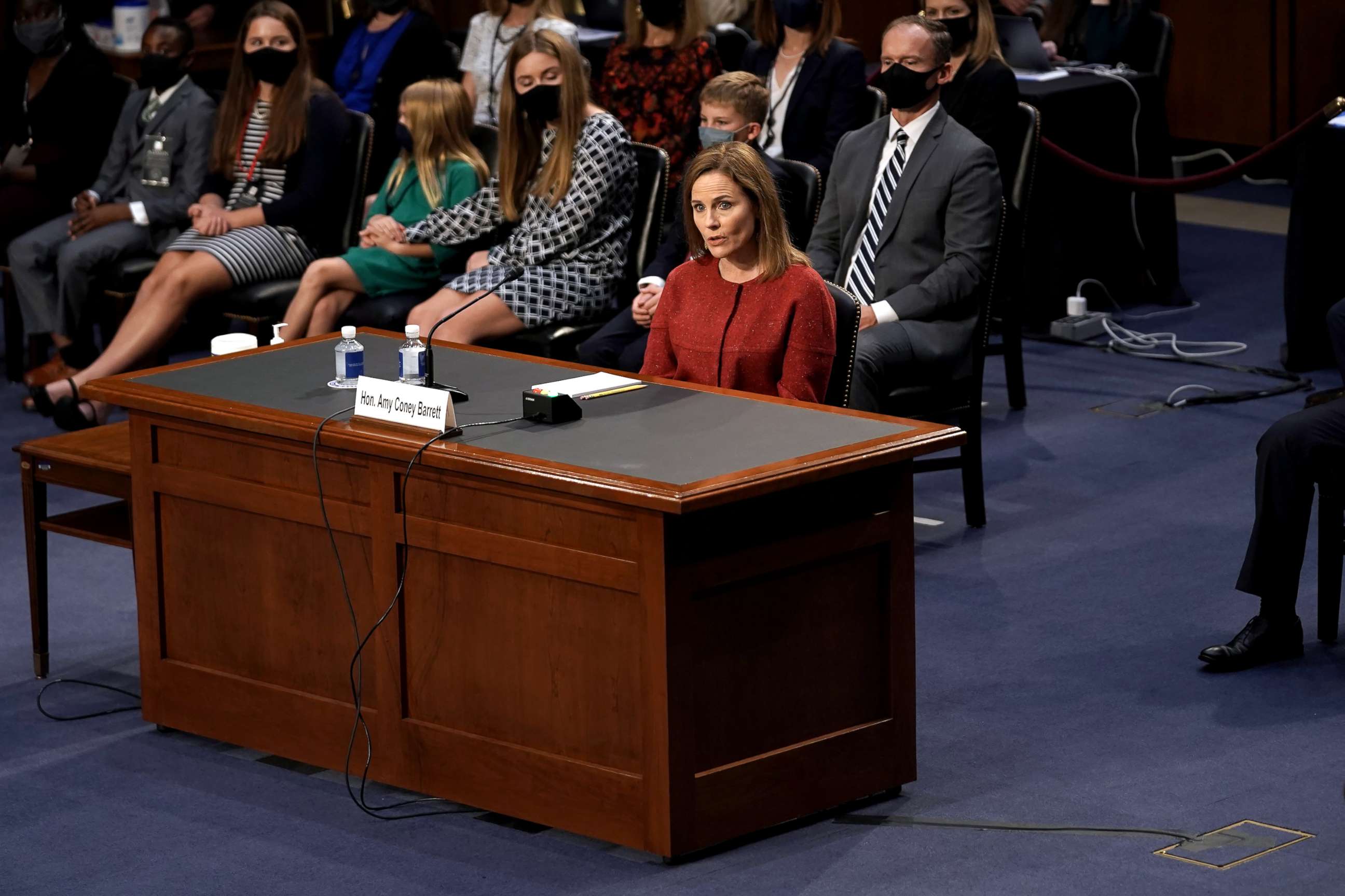 PHOTO: Supreme Court nominee Judge Amy Coney Barrett testifies before the Senate Judiciary Committee on the second day of her Supreme Court confirmation hearing on Capitol Hill, Oct. 13, 2020 in Washington, DC.