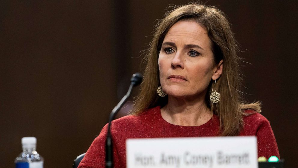 PHOTO: Supreme Court nominee Judge Amy Coney Barrett listens during her confirmation hearing before the Senate Judiciary Committee on Capitol Hill in Washington, DC, on Oct. 13, 2020.