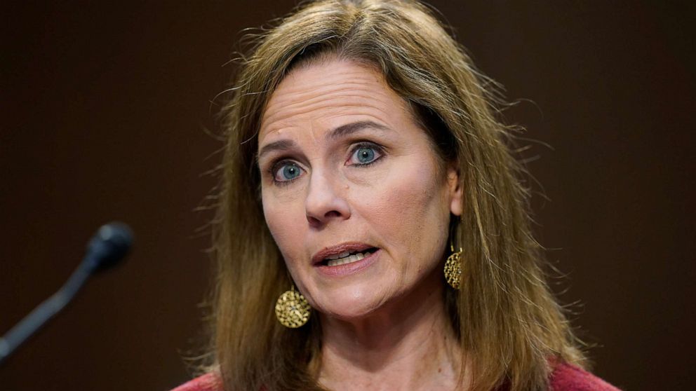 PHOTO: Supreme Court nominee Amy Coney Barrett speaks during a confirmation hearing before the Senate Judiciary Committee, Oct. 13, 2020, on Capitol Hill in Washington.