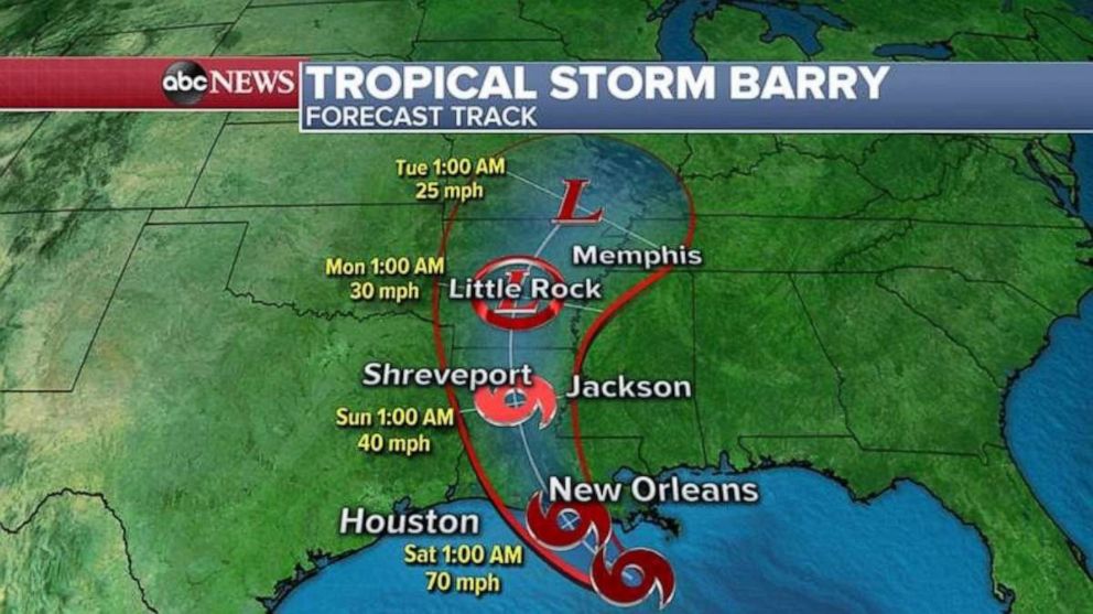 PHOTO: Barry is forecast to make landfall in southern Louisiana early Saturday.