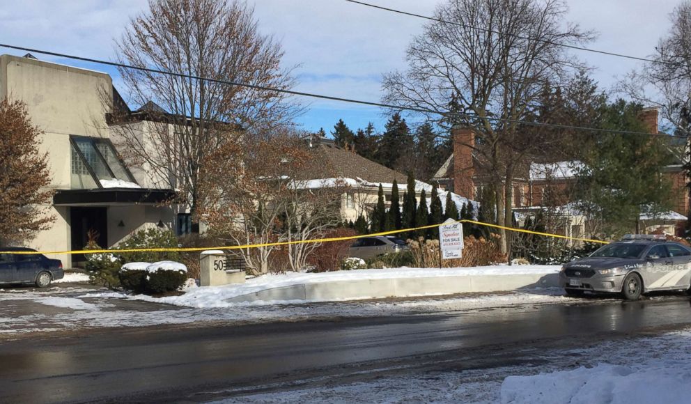 PHOTO: Police tape surrounds the home of billionaire Barry Sherman, Dec. 17 2017, in Toronto. 