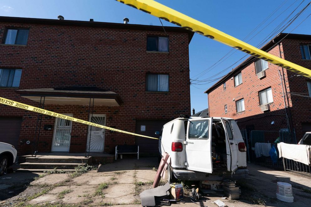 PHOTO: Police tape protects a vacated apartment building, center, Sept. 3, 2021 in the Queens borough of New York City.