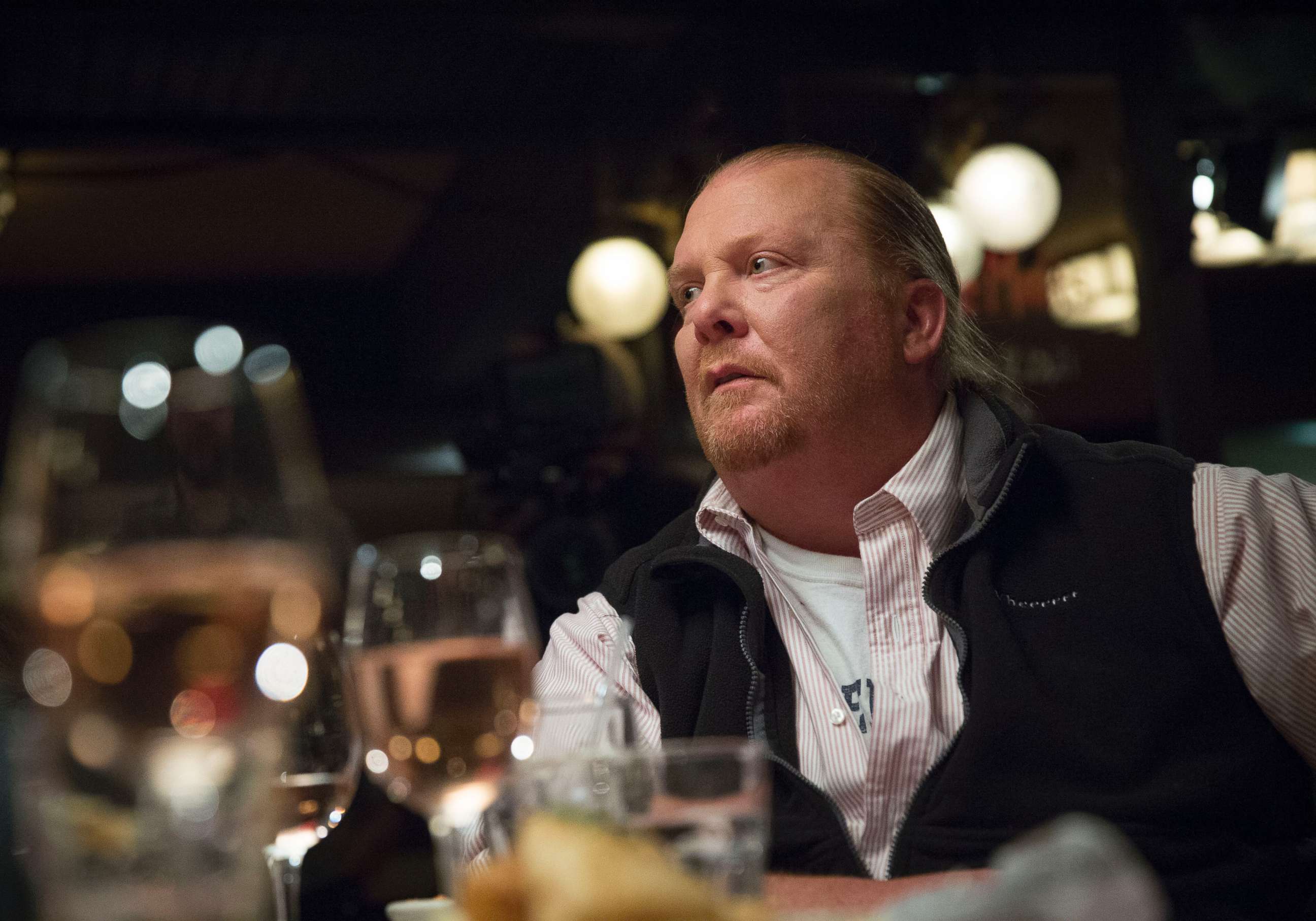 PHOTO: Chef Mario Batali pauses during an interview in New York, April 4, 2013. 