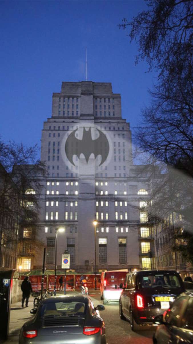 PHOTO: A rendering of the Bat-Signal on London's Senate House is seen here.