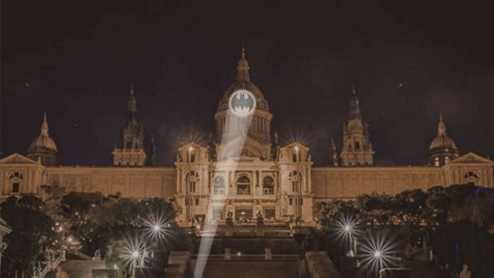 PHOTO: A rendering of the Bat-Signal projection on Barcelona's Museu Nacional d’Art de Catalunya is seen here.