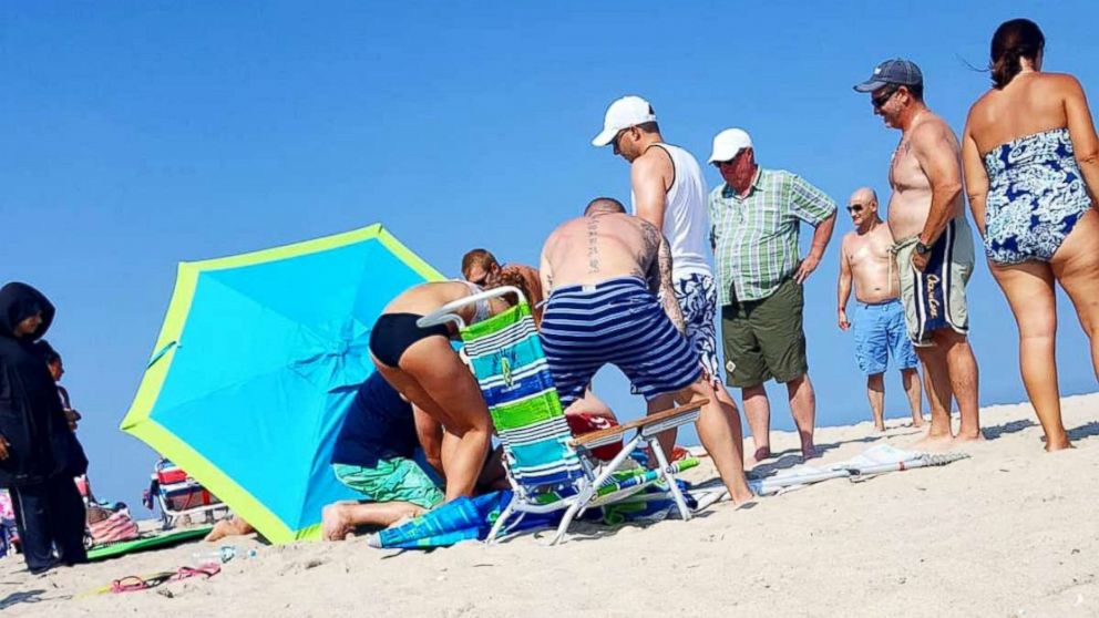 PHOTO: A tourist was impaled with a beach umbrella at a beach in Seaside Heights, New Jersey, July 16, 2018.