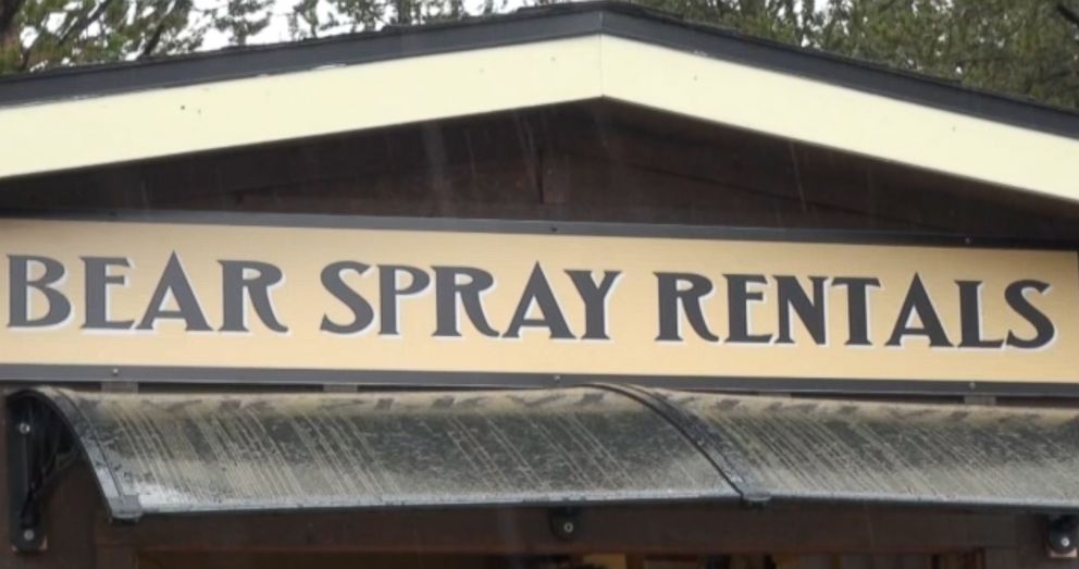 PHOTO: A store in Canyon Village, Wyoming, offers bear spray rentals for visitors heading to Yellowstone National Park. 