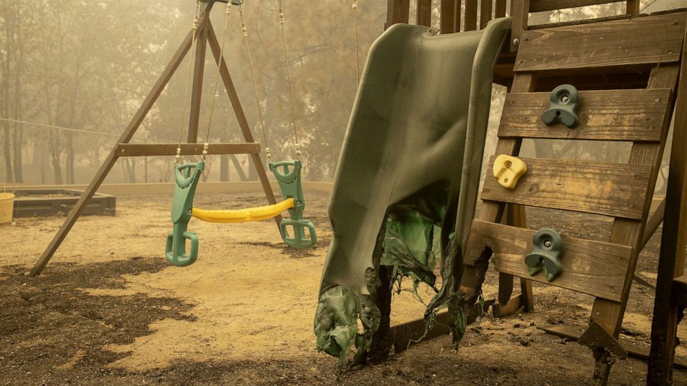 PHOTO: The remains of the Pioneer Union Elementary School after it was destroyed by the Bear fire, part of the North Complex fires, in Berry Creek, Calif., Sept. 12, 2020.