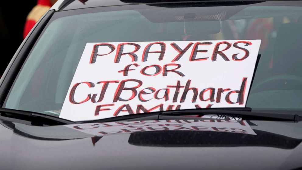 PHOTO: A sign for San Francisco 49ers quarterback C.J. Beathard is shown on a parked car at Levi's Stadium before an NFL football game between the 49ers and the Los Angeles Rams in Santa Clara, Calif., Dec. 21, 2019.