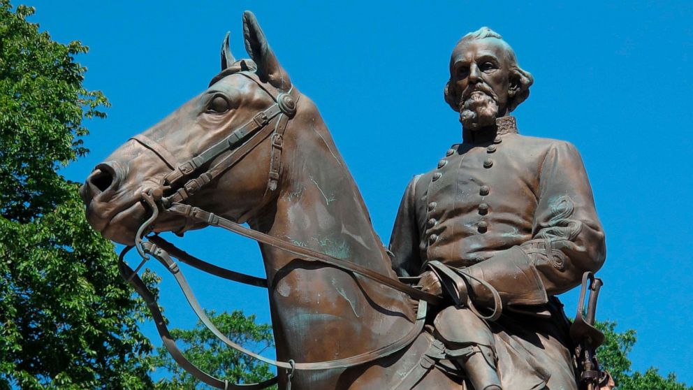 PHOTO: In this Aug. 18, 2017, file photo, a statue of Confederate Gen. Nathan Bedford Forrest sits in a park in Memphis, Tenn. 