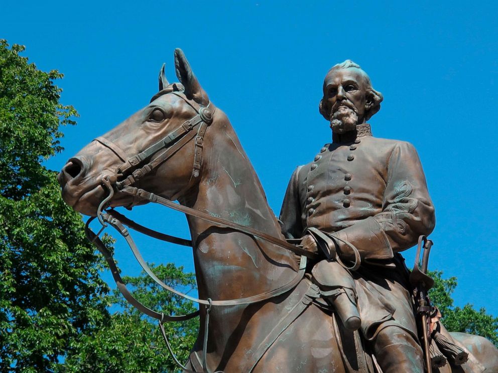 PHOTO: In this Aug. 18, 2017, file photo, a statue of Confederate Gen. Nathan Bedford Forrest sits in a park in Memphis, Tenn. 