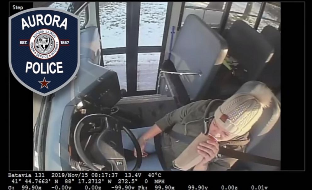 PHOTO: School bus driver Michelle Passley drinks from a can of beer while driving a bus in an image made from surveillance footage released by police in Aurora, Ill., on  Nov. 26, 2019.