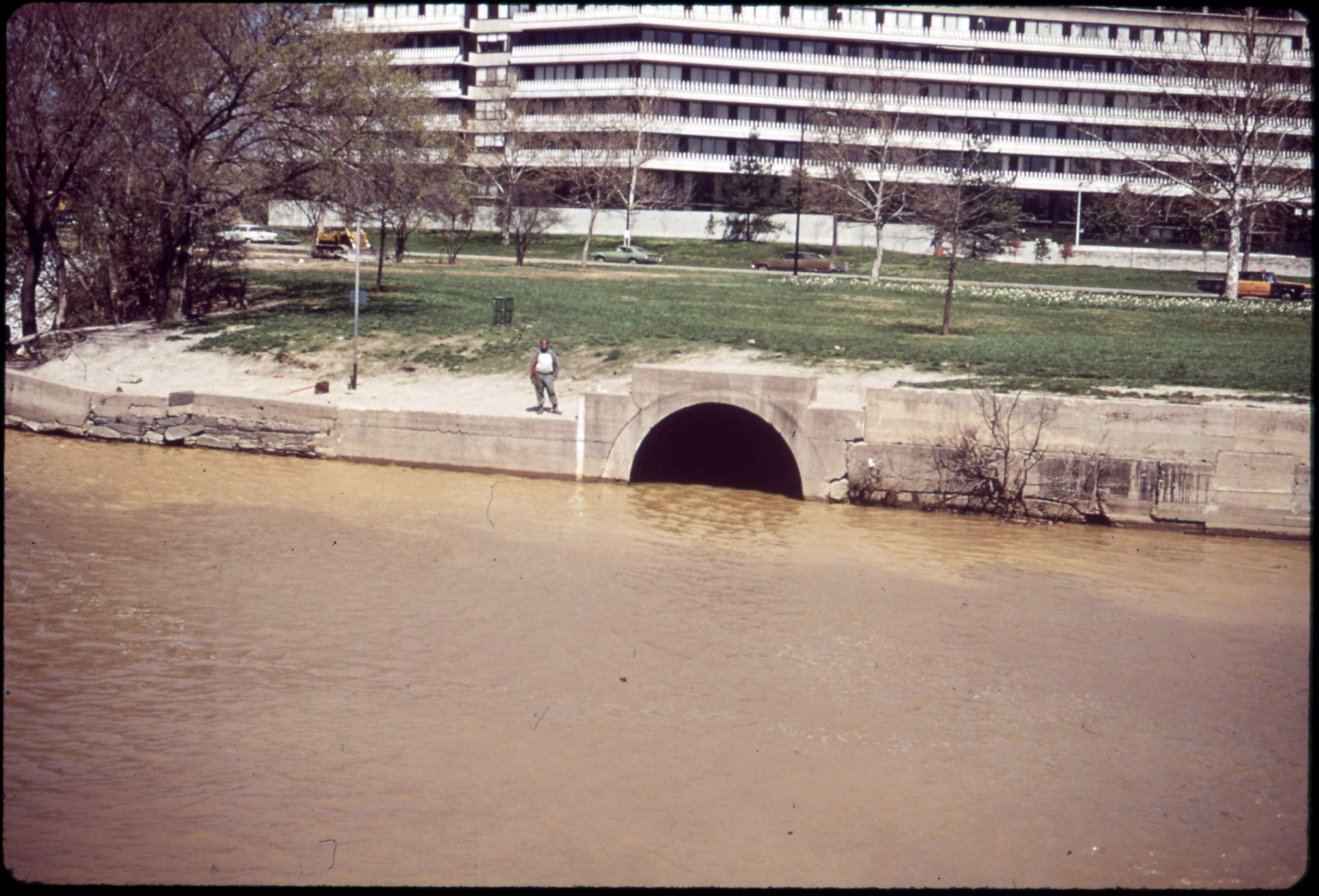PHOTO: 
A waterway in the Georgetown section of Washington, D.C. adjacent to the Watergate complex carries raw sewage into the Potomac River in April 1973.