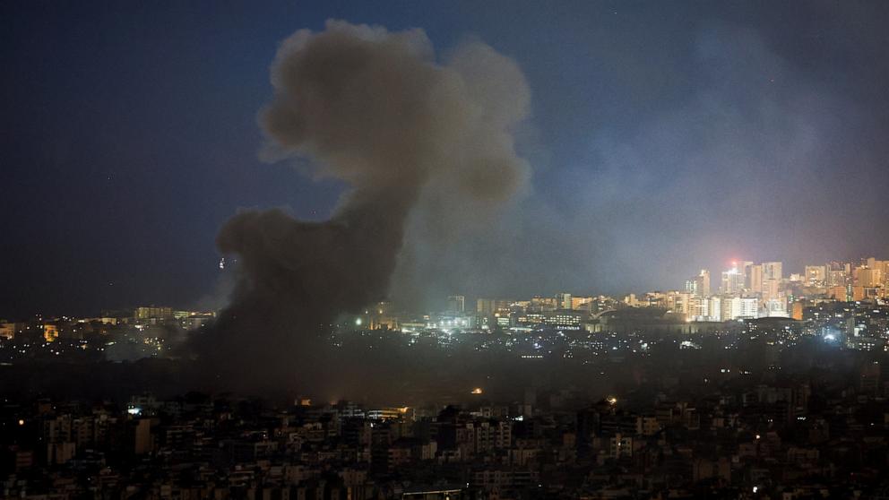 PHOTO: Smoke billows over Beirut's southern suburbs after an Israeli strike, amid the ongoing hostilities between Hezbollah and Israeli forces, as seen from Baabda, Lebanon, Nov. 16, 2024. 