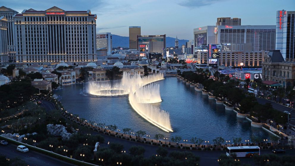 PHOTO: In this April 4, 2017, file photo, the fountains of Bellagio erupt along the Las Vegas Strip in Las Vegas.