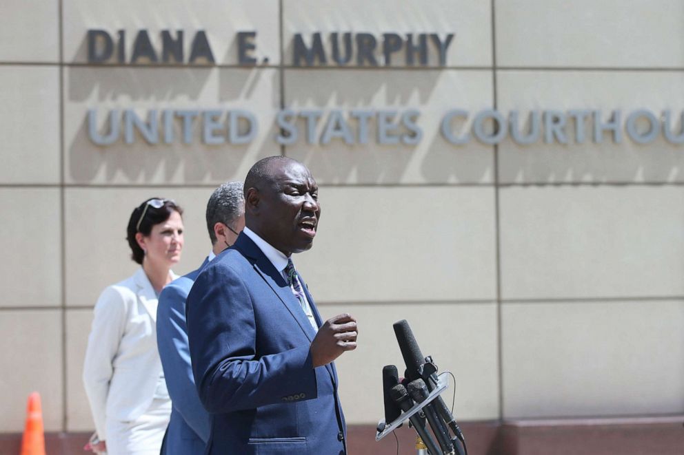 PHOTO: Attorney Ben Crump speaks during a news conference Wednesday, July 15, 2020 in Minneapolis announcing a civil lawsuit against the city of Minneapolis and the officers involved in the death of George Floyd on Memorial Day.