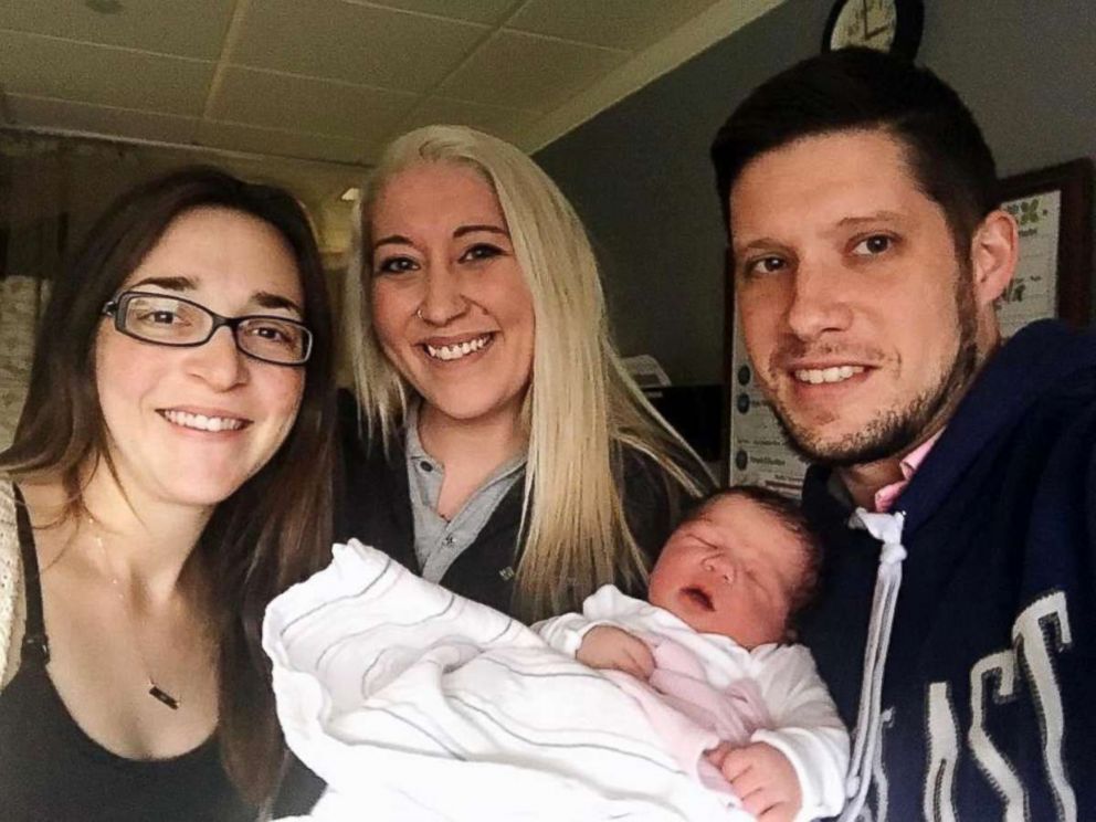 PHOTO: Tim and Arlee Benedict and baby Felicity reunited with 911 dispatcher Katlynn Aulisio. Aulisio helped the Benedicts deliver their baby at home April 17.