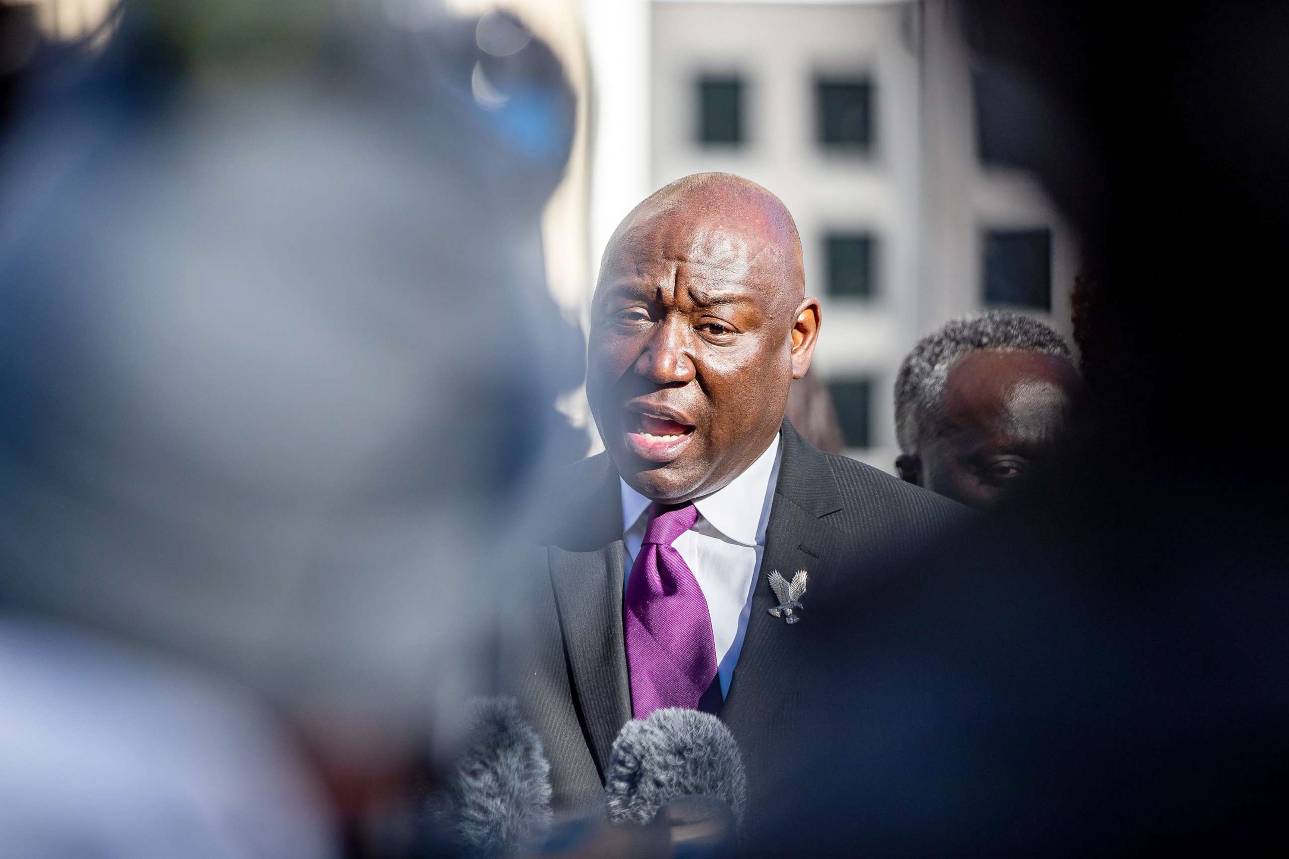 PHOTO: Attorney Ben Crump addresses the media before entering the courthouse in Savannah, Ga., Nov. 24, 2021.
