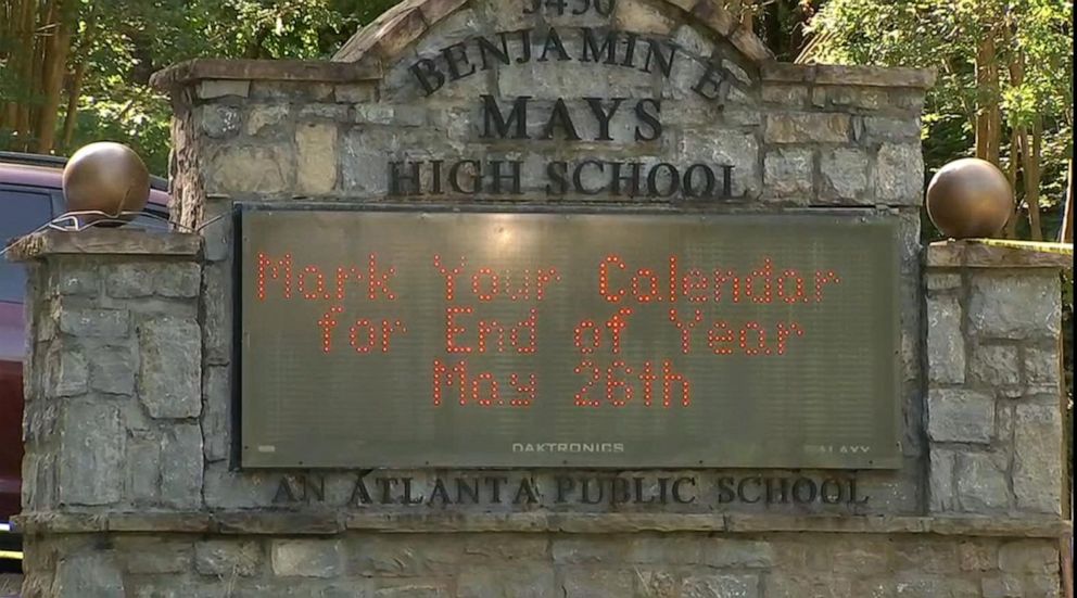 PHOTO: In this screen grab from a video, the sign for Benjamin E. Mays High School is shown in Atlanta.