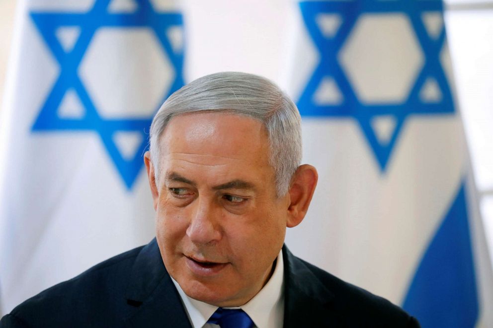 PHOTO: Israeli Prime Minister Benjamin Netanyahu gestures during a weekly cabinet meeting in the Jordan Valley, in the Israeli-occupied West Bank, Sept. 15, 2019.