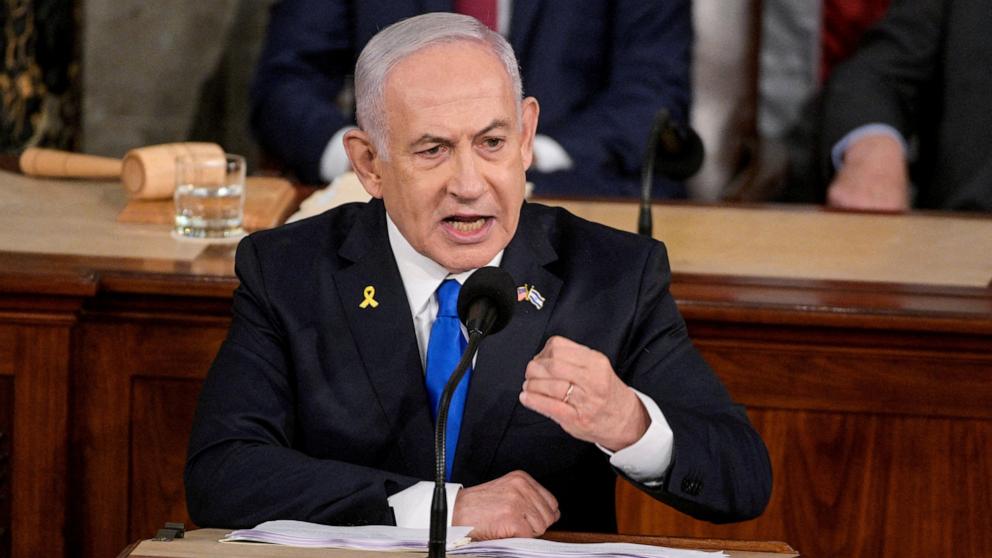 PHOTO: Israeli Prime Minister Benjamin Netanyahu addresses a joint meeting of Congress at the U.S. Capitol in Washington, July 24, 2024.