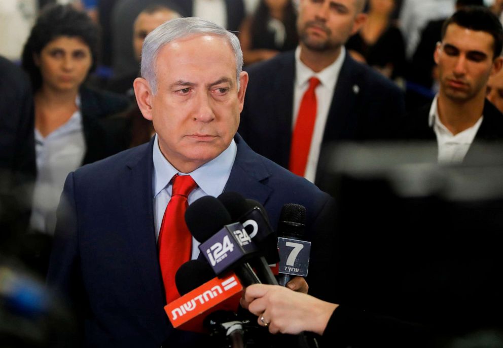 PHOTO: Israeli Prime Minister Benjamin Netanyahu talks to the press following a vote on a bill to dissolve the Knesset, May 29, 2019, at the Knesset in Jerusalem.