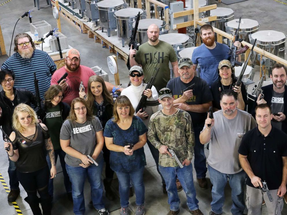 PHOTO: BenShot employees in Wisconsin pose with guns on November 6, 2018.