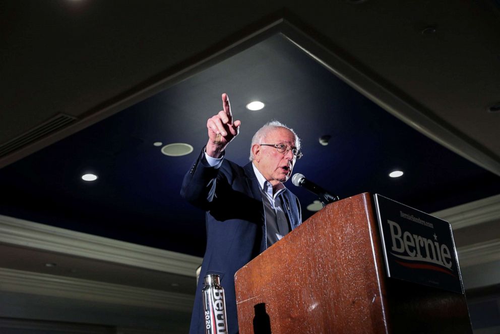 PHOTO: Democratic presidential candidate Senator Bernie Sanders hosts a climate rally with Rep. Rashida Tlaib and Rep. Ro Khanna in Iowa City, Iowa, Jan. 12, 2020.