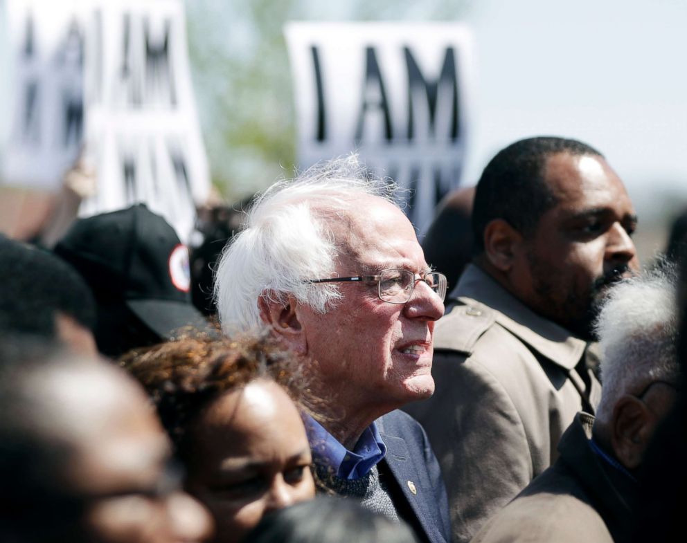 PHOTO: Sen. Bernie Sanders takes part in a march commemorating the 50th anniversary of the assassination of Rev. Martin Luther King Jr. on April 4, 2018, in Memphis, Tenn.