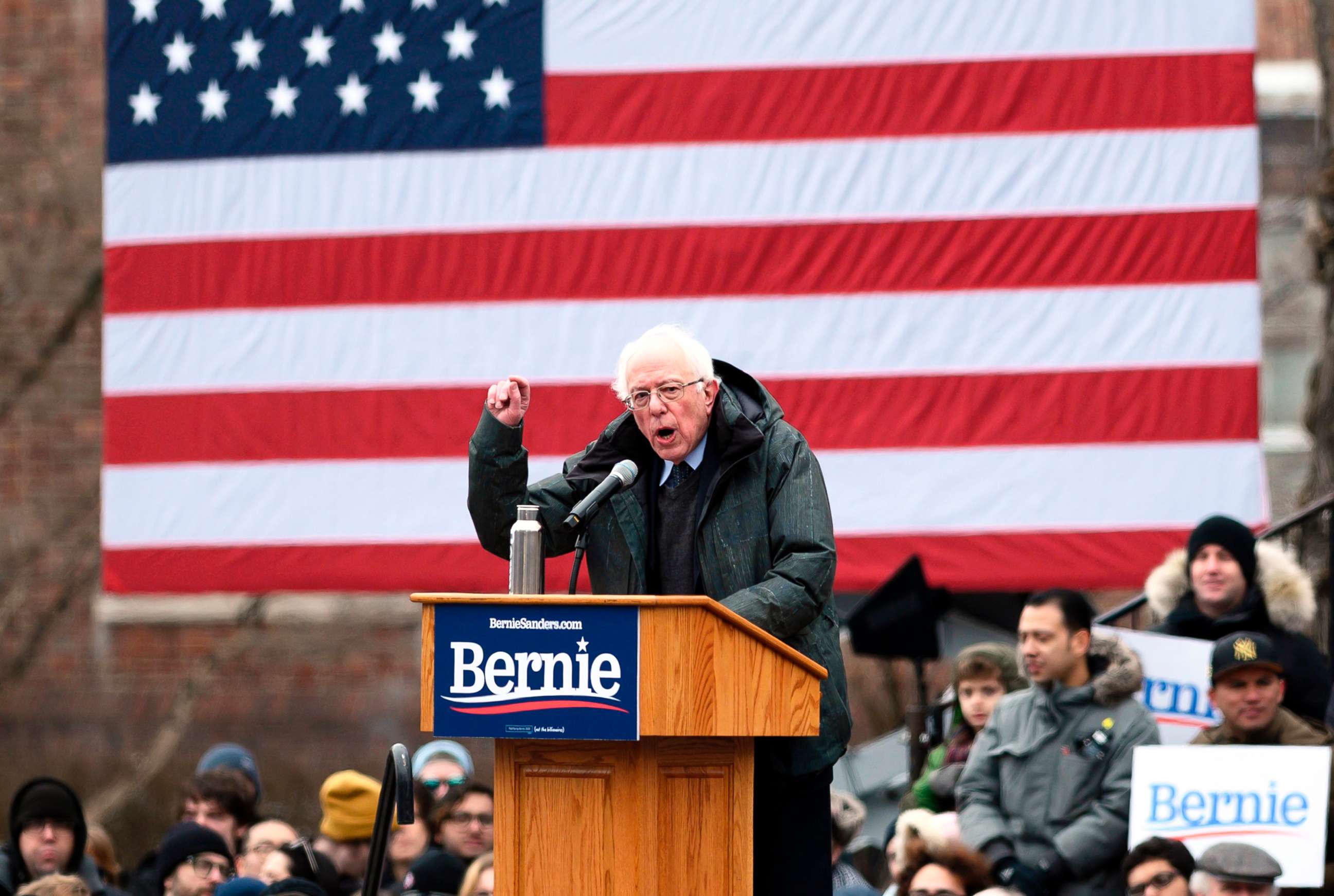 PHOTO: Senator Bernie Sanders speaks during a rally to kick off his 2020 presidential campaign, in the Brooklyn borough of New York City, March 2, 2019.