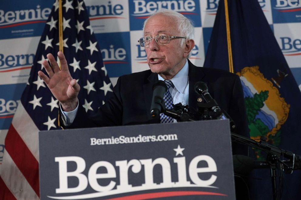 PHOTO: Democratic presidential candidate Sen. Bernie Sanders speaks to members of the media during a briefing at his campaign office, March 4, 2020, in Burlington, Vt.