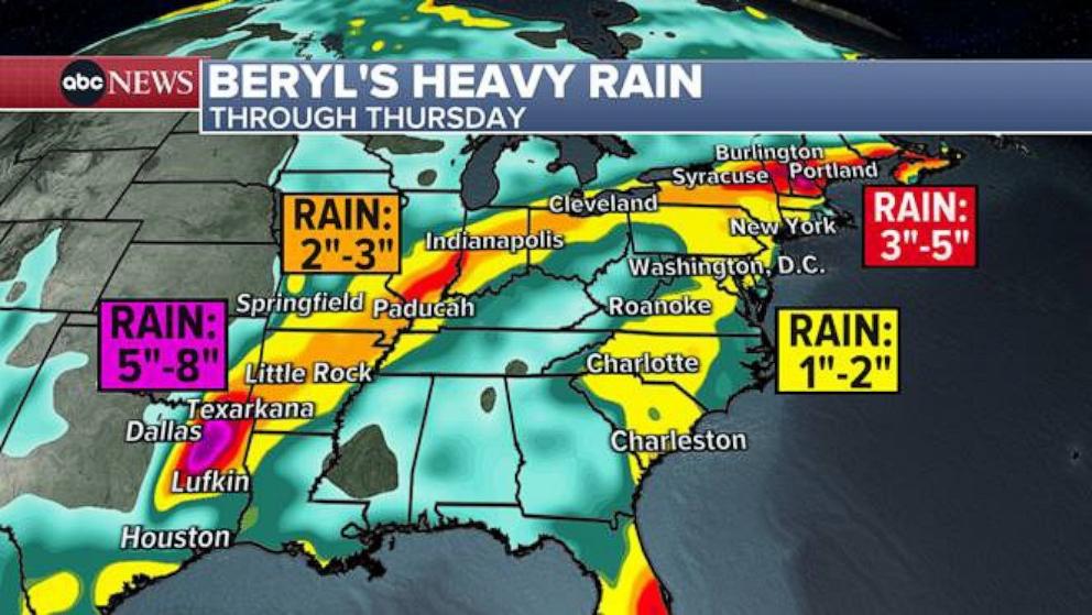 PHOTO: Beryl's heavy rain through Thursday map