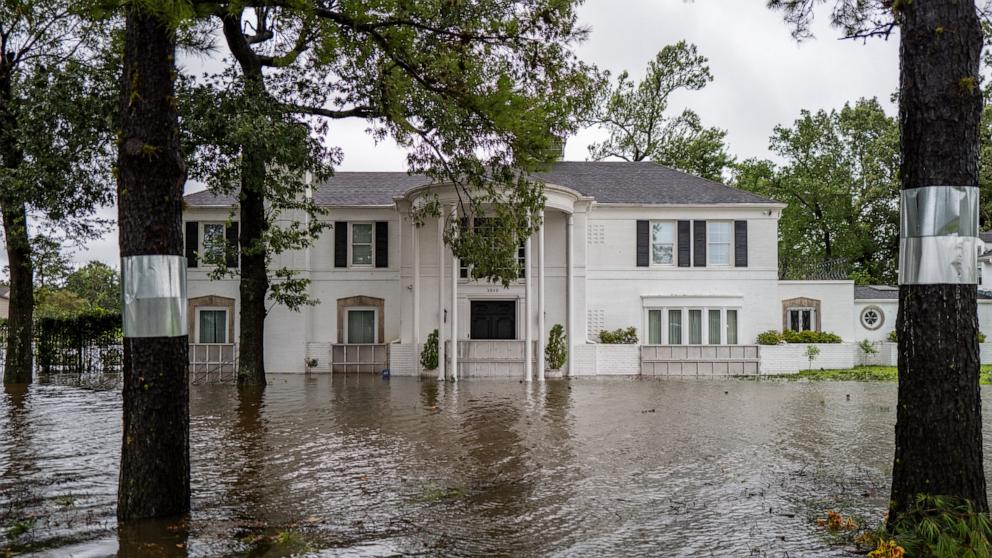 PHOTO: A home is surrounded in floodwater during Hurricane Beryl on July 8, 2024 in Houston.