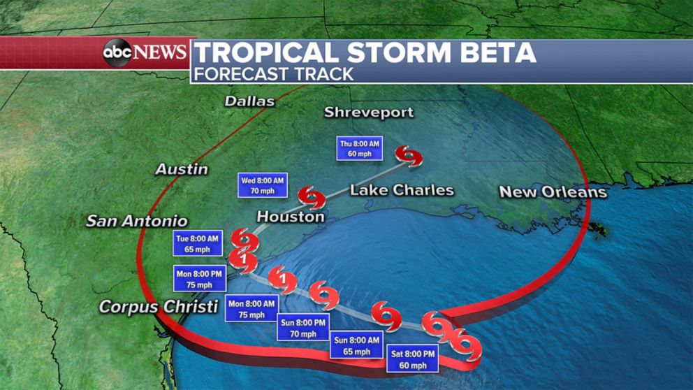 PHOTO: Forecast path for Tropical Storm Beta.
