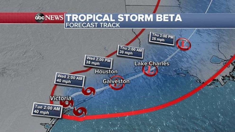 PHOTO: Tropical Storm Beta forecast track, Sept 21, 2020.
