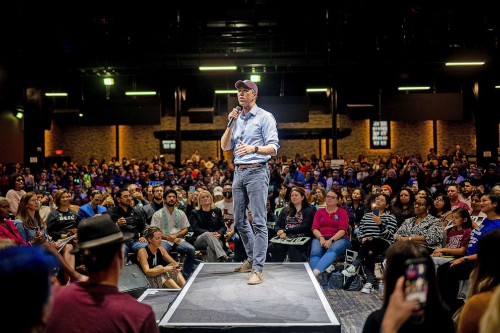PHOTO: Texas Democratic gubernatorial candidate Beto O'Rourke speaks at a "Get Out The Vote" rally on Oct, 18, 2022 in Houston.
