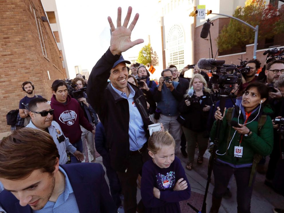 PHOTO: Rep. Beto ORourke, the 2018 Democratic Candidate for the Senate in Texas, waves to supporters as he leaves a polling place with his family after voting, Nov. 6, 2018, in El Paso, Texas.